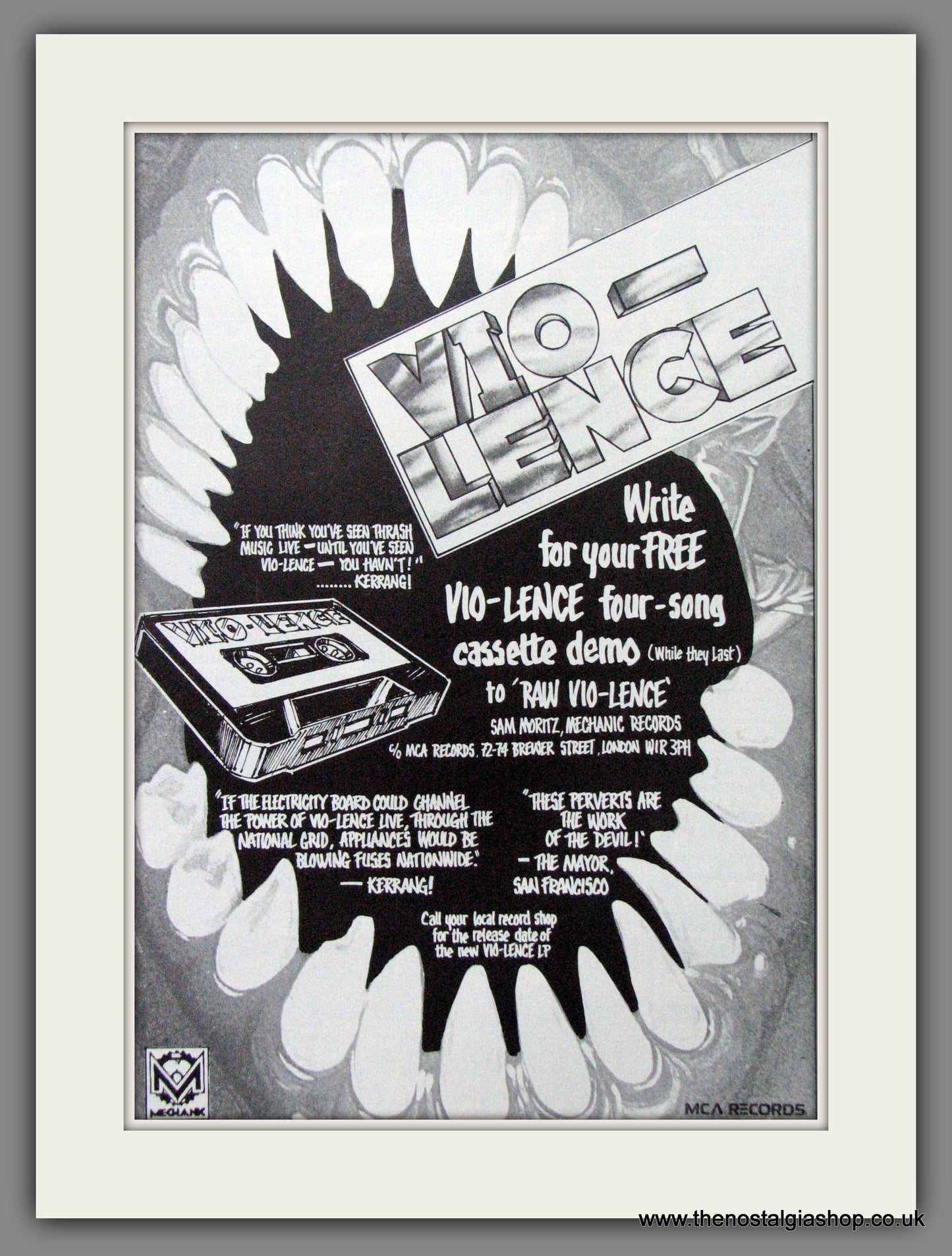 Vio-Lence. Cassette Demo. 1988 Original Advert (ref AD53320)