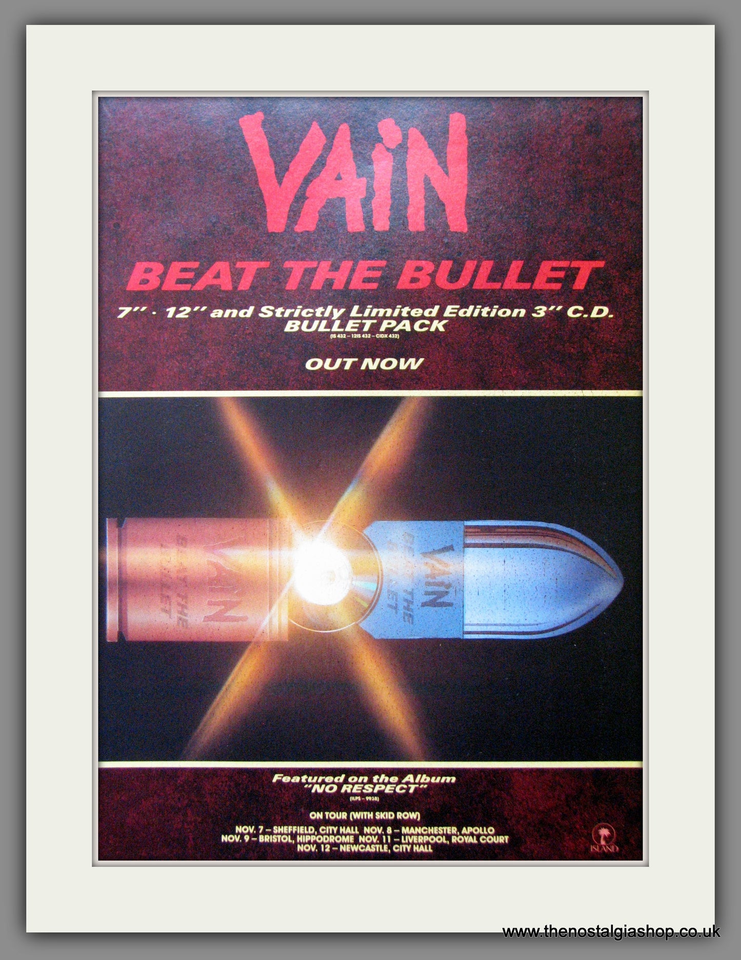 Vain. Beat The Bullet. Original Advert 1989 (ref AD53355)