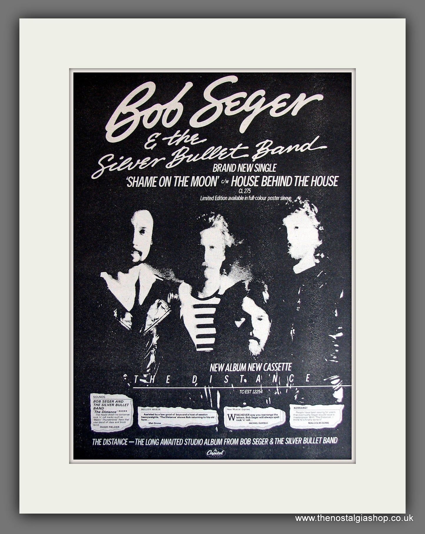 Bob Seger. Shame On The Moon. Vintage Advert 1983 (ref AD14006)