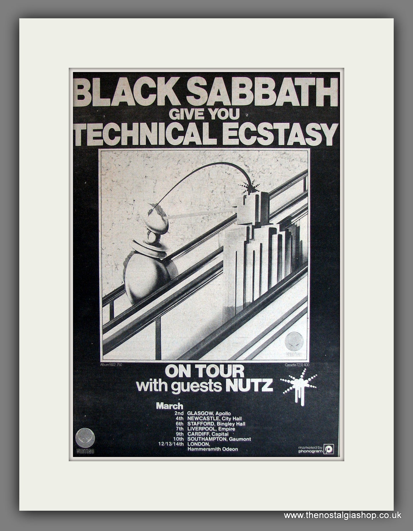 Black Sabbath. Technical Ecstasy. UK Tour. Vintage Advert 1977 (ref AD14011)