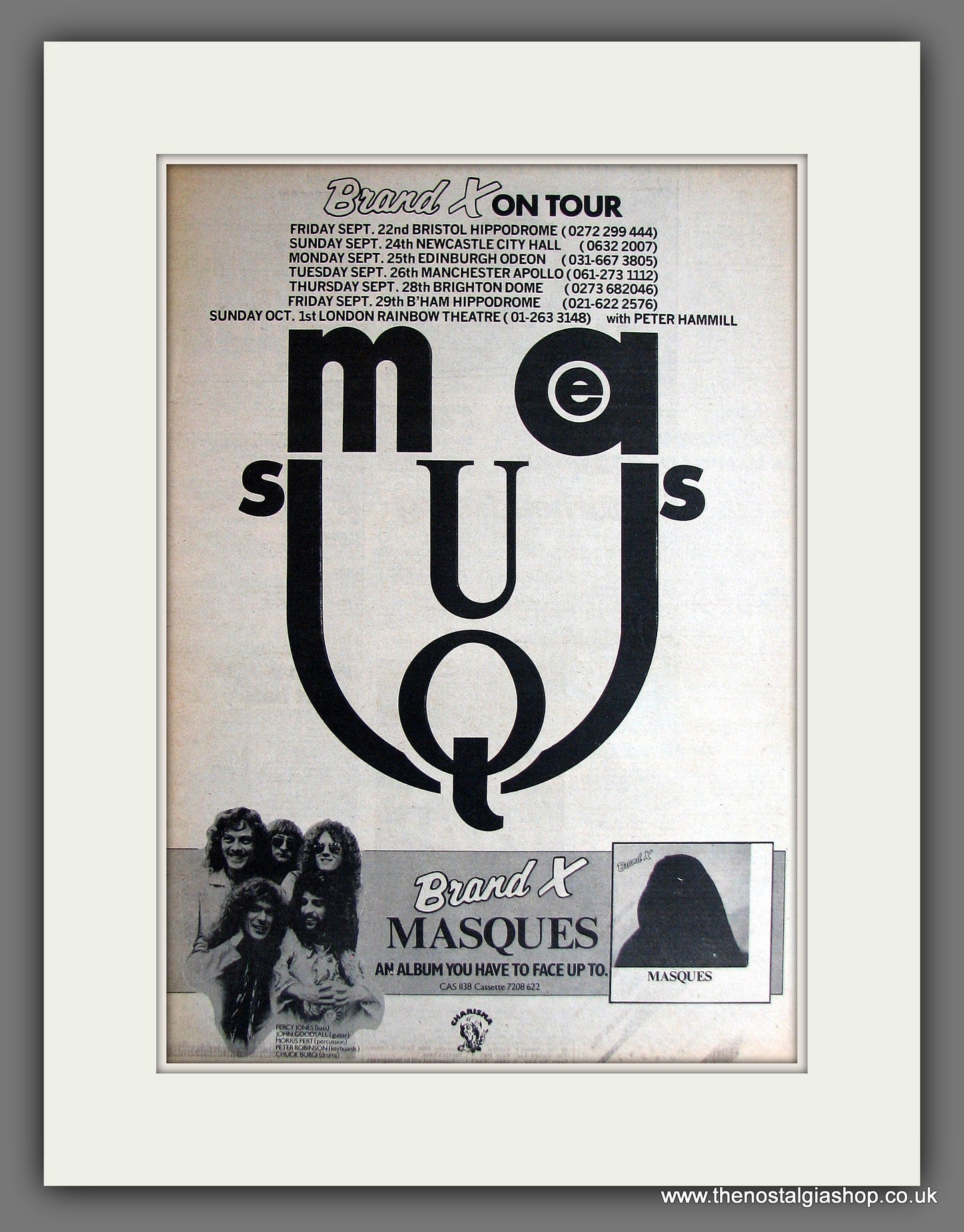 Brand X Masques On Tour. Vintage Advert 1978 (ref AD14058)