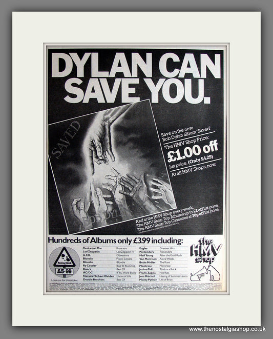 Bob Dylan, Saved. Vintage Advert 1980 (ref AD14075)
