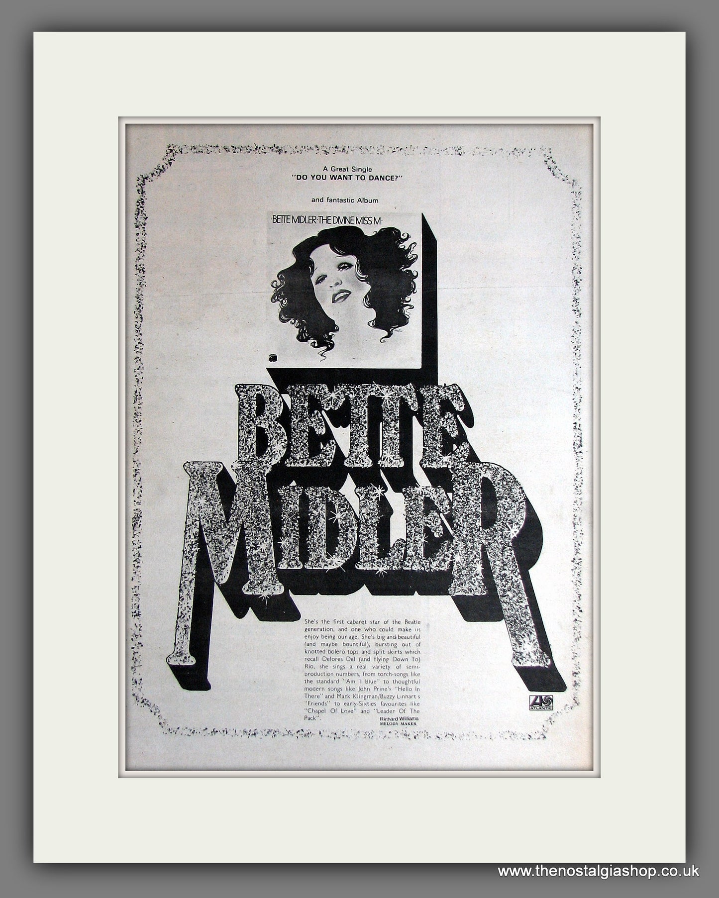 Bette Midler The Divine Miss M. Vintage Advert 1973 (ref AD14082)