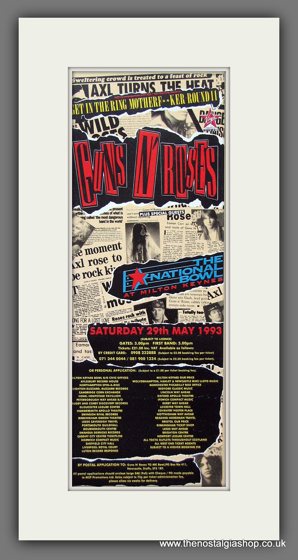 Guns N' Roses. Milton Keynes Concert '93. Original Advert 1993 (ref AD400013)