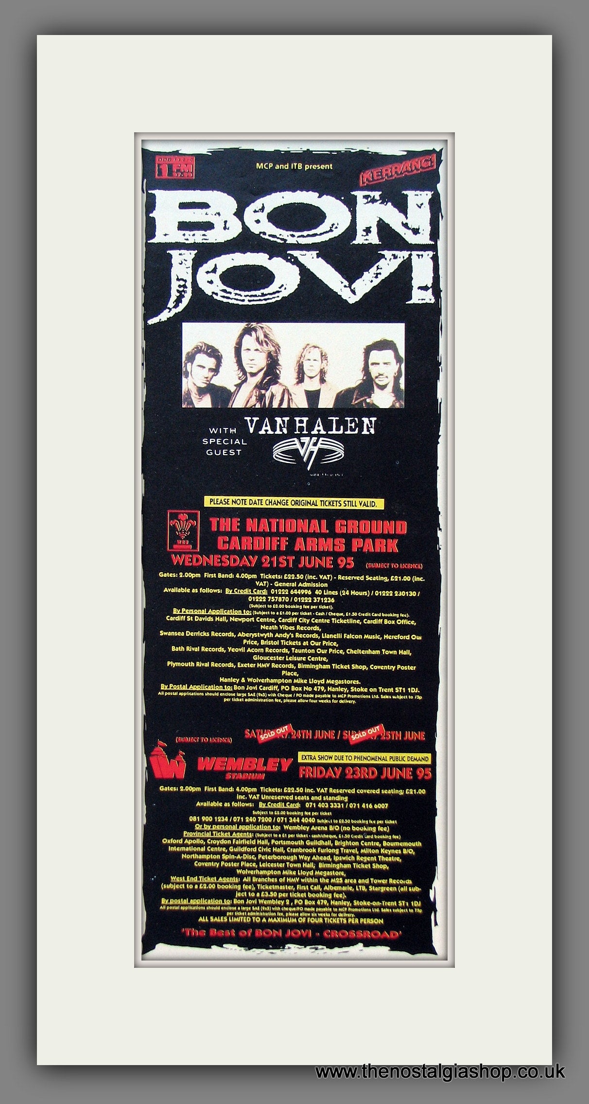 Bon Jovi. UK Shows. Original Advert 1995 (ref AD400036)