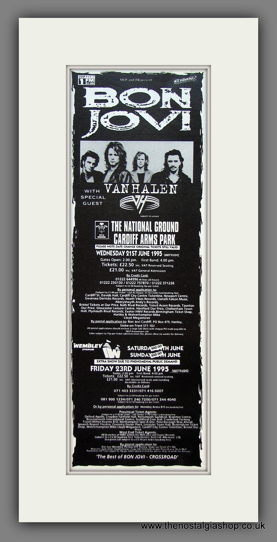 Bon Jovi. UK Shows. Original Advert 1995 (ref AD400037)