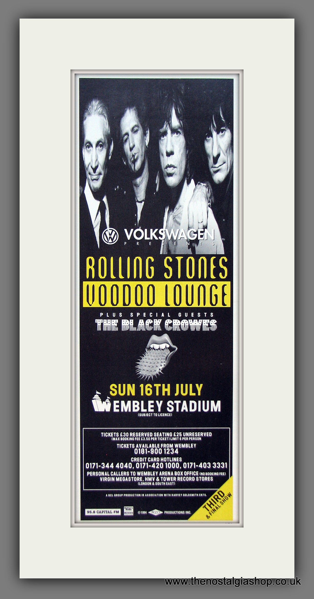 Rolling Stones. Voodoo Lounge. Wembley Show. Original Advert 1995 (ref AD400040)