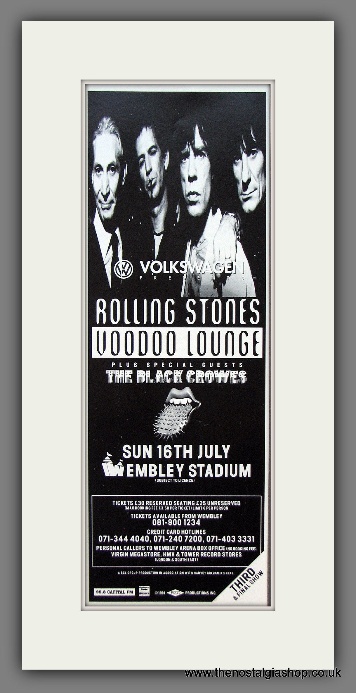 Rolling Stones. Voodoo Lounge. Wembley Show. Original Advert 1995 (ref AD400041)