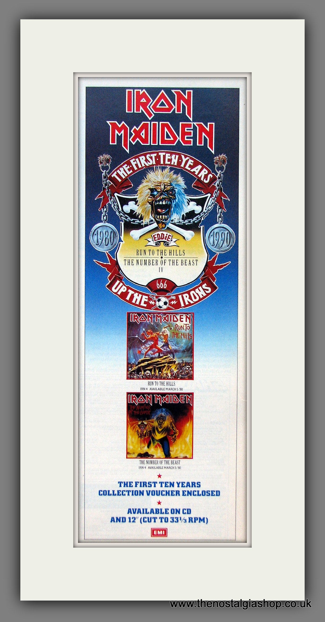 Iron Maiden. The First Ten Years. Run To The Hills. Original Advert 1990 (ref AD400048)