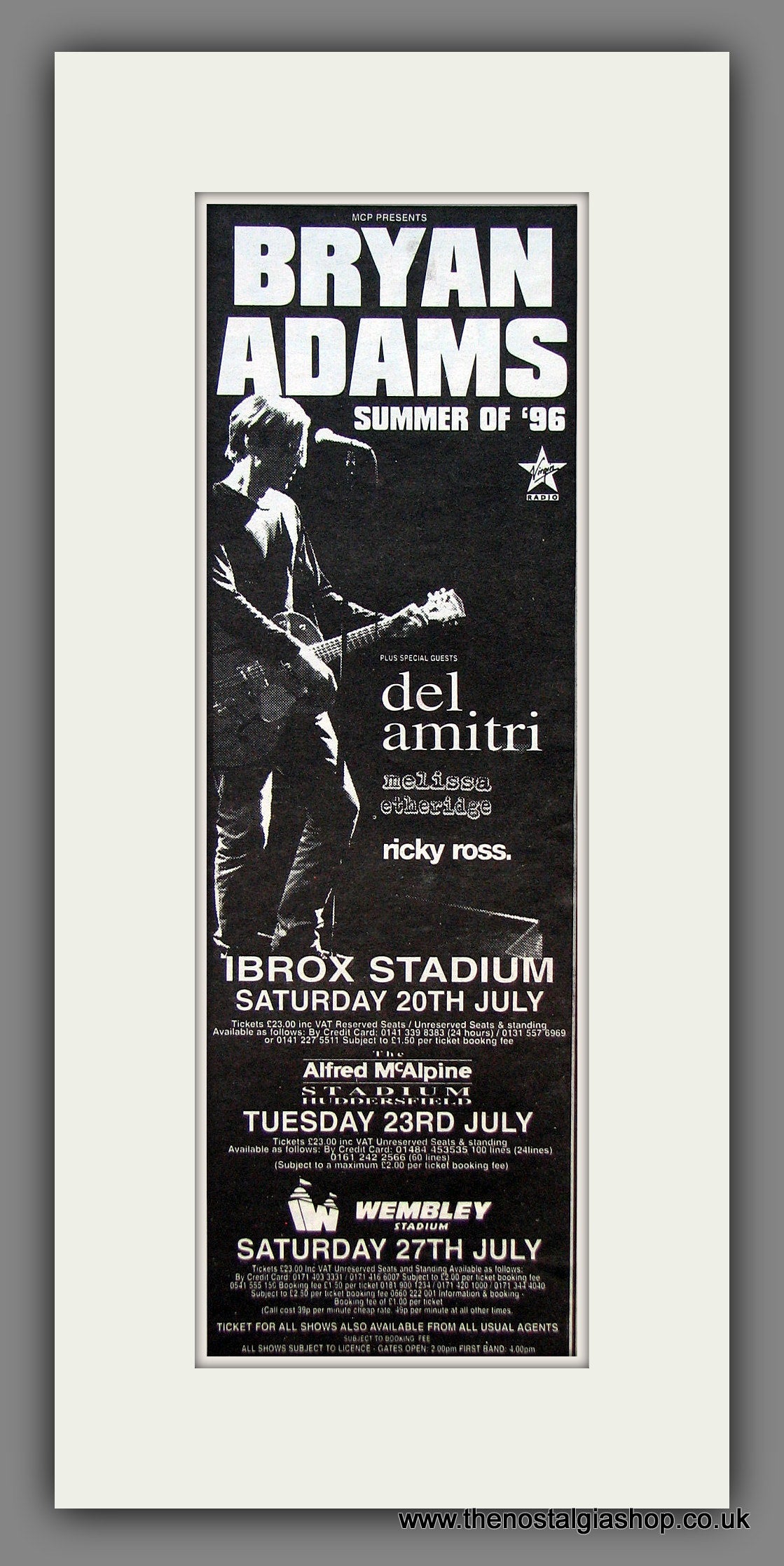 Bryan Adams. Summer Of '96 Tour. Original Advert 1996 (ref AD400052)