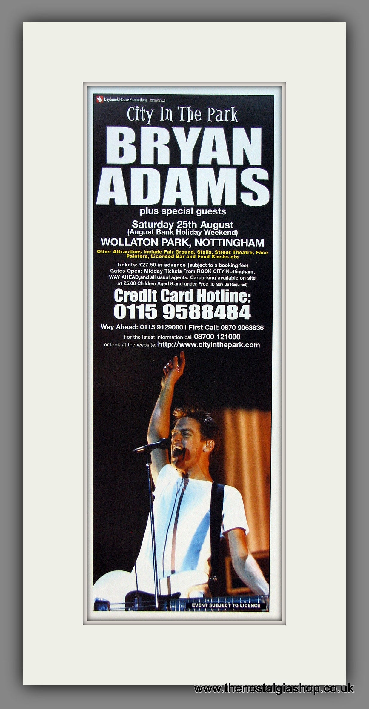 Bryan Adams. City In The Park Show. Original Advert 2001 (ref AD400053)