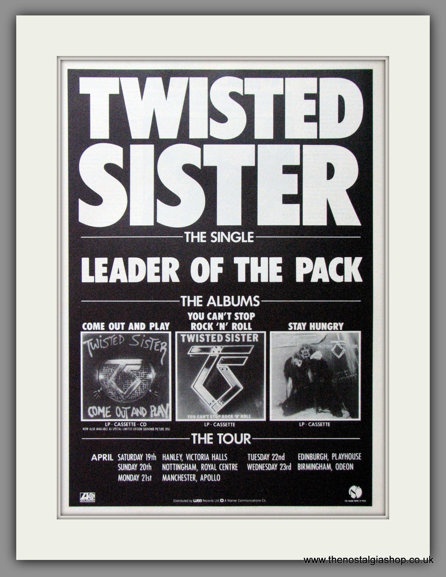Twisted Sister, Leader Of The Pack.  1987 Large Original Advert (ref AD15075)