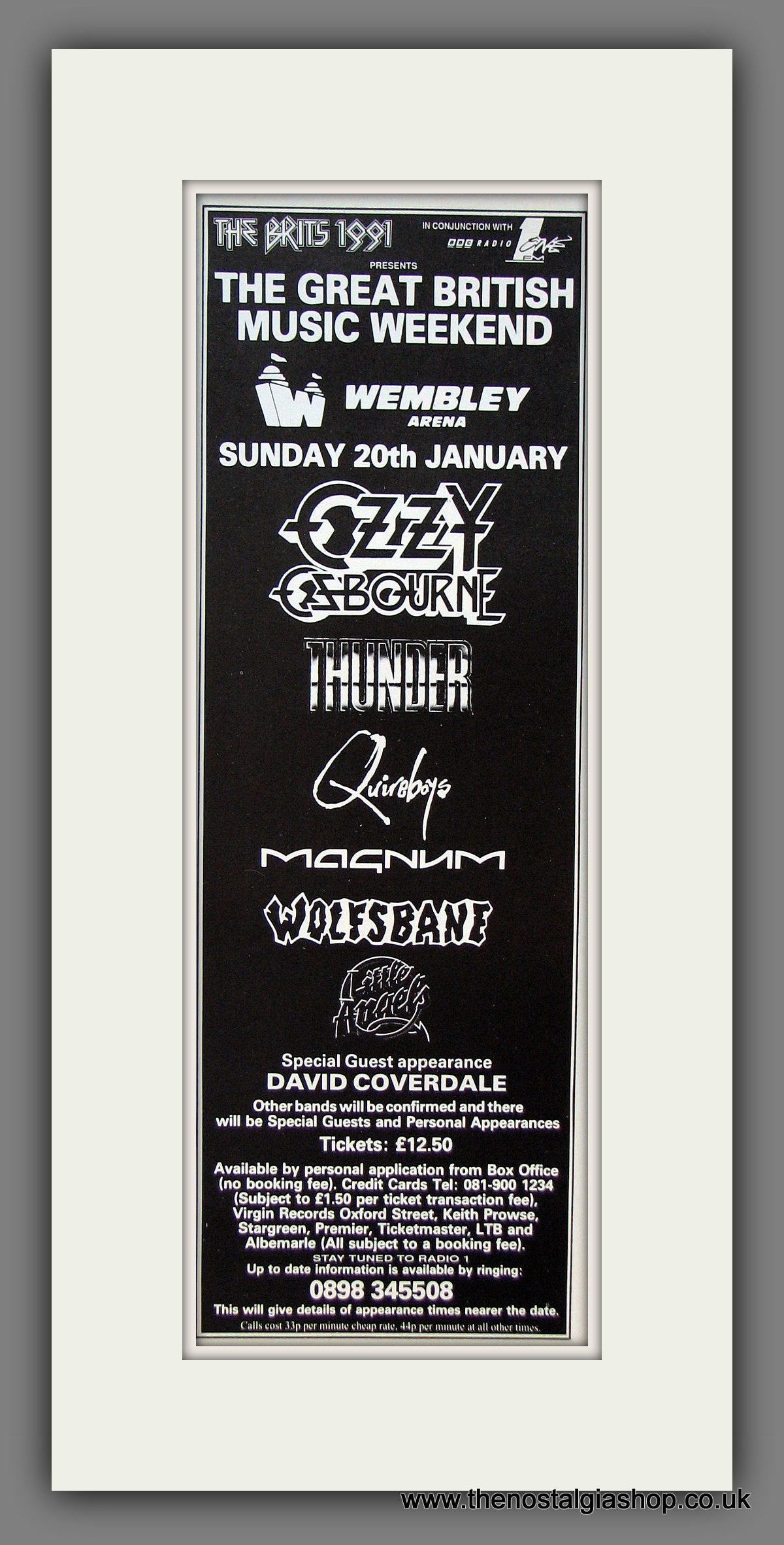 Ozzy Osbourne. The British Music Weekend, Wembley. Original Advert 1991 (ref AD400070)