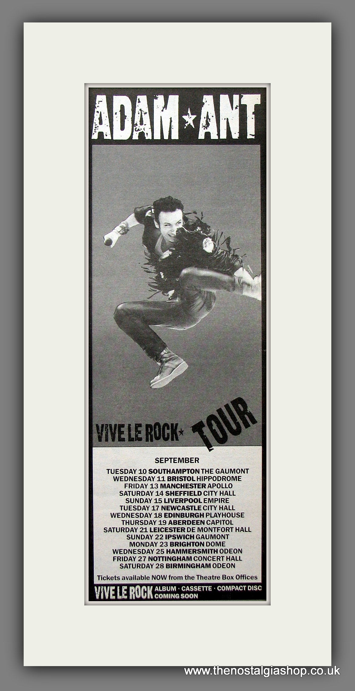 Adam Ant. Vive Le Rock Tour. Original Advert 1985 (ref AD200153)