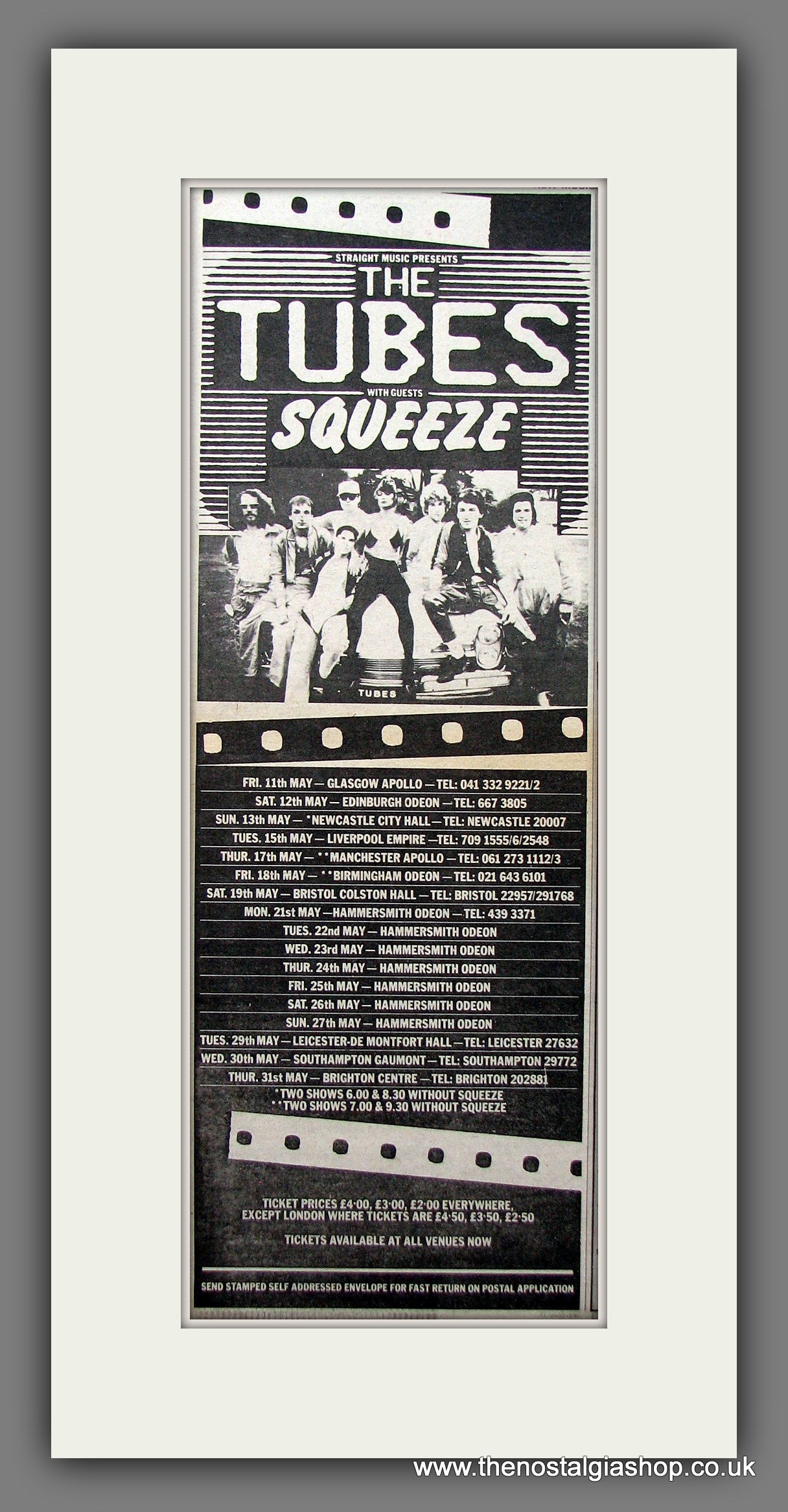 Tubes (The) UK Tour with Squeeze. Original Advert 1979 (ref AD200167)