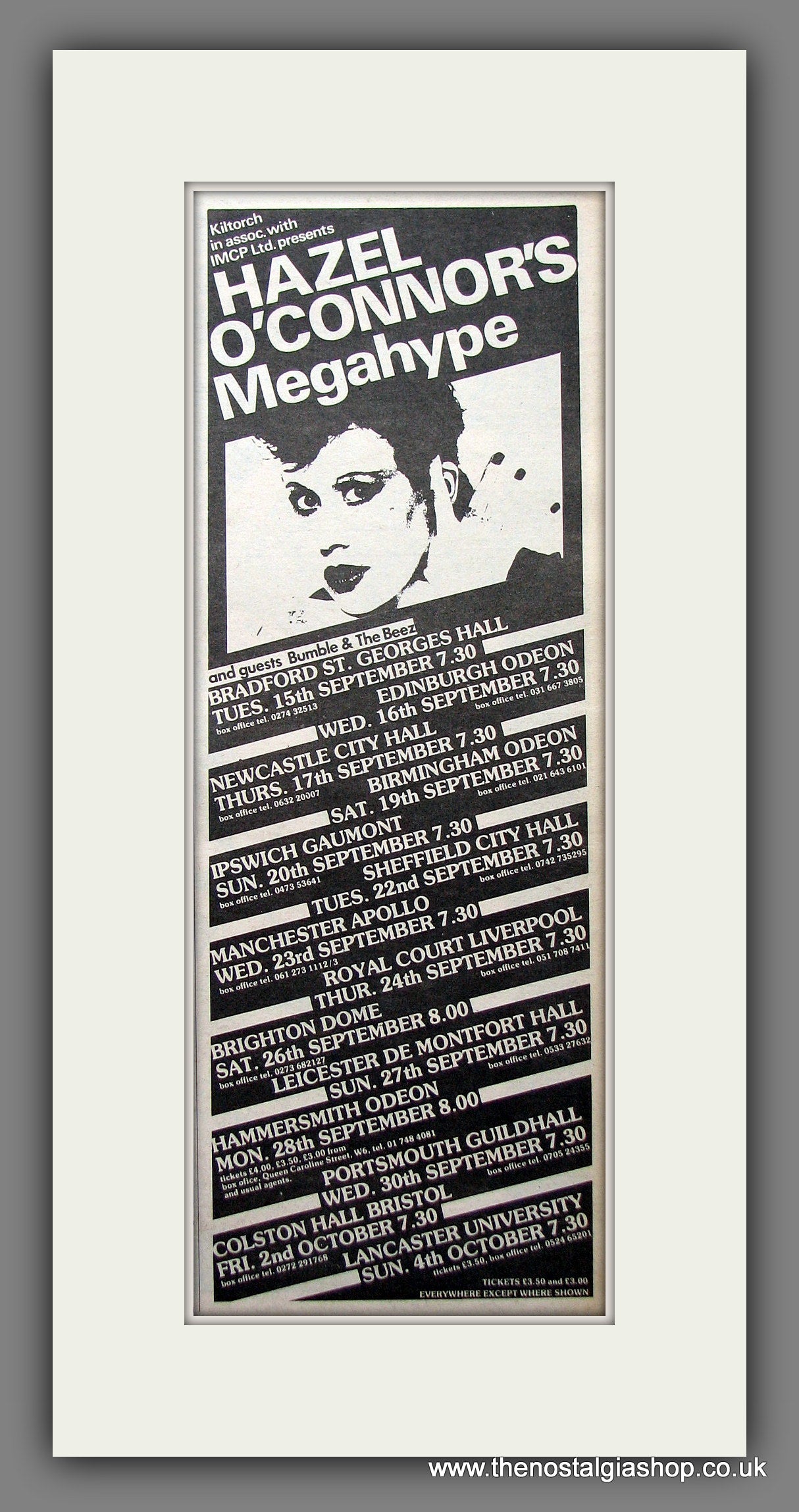Hazel O'Connor's Megahype UK Tour. Original Advert 1981 (ref AD200177)