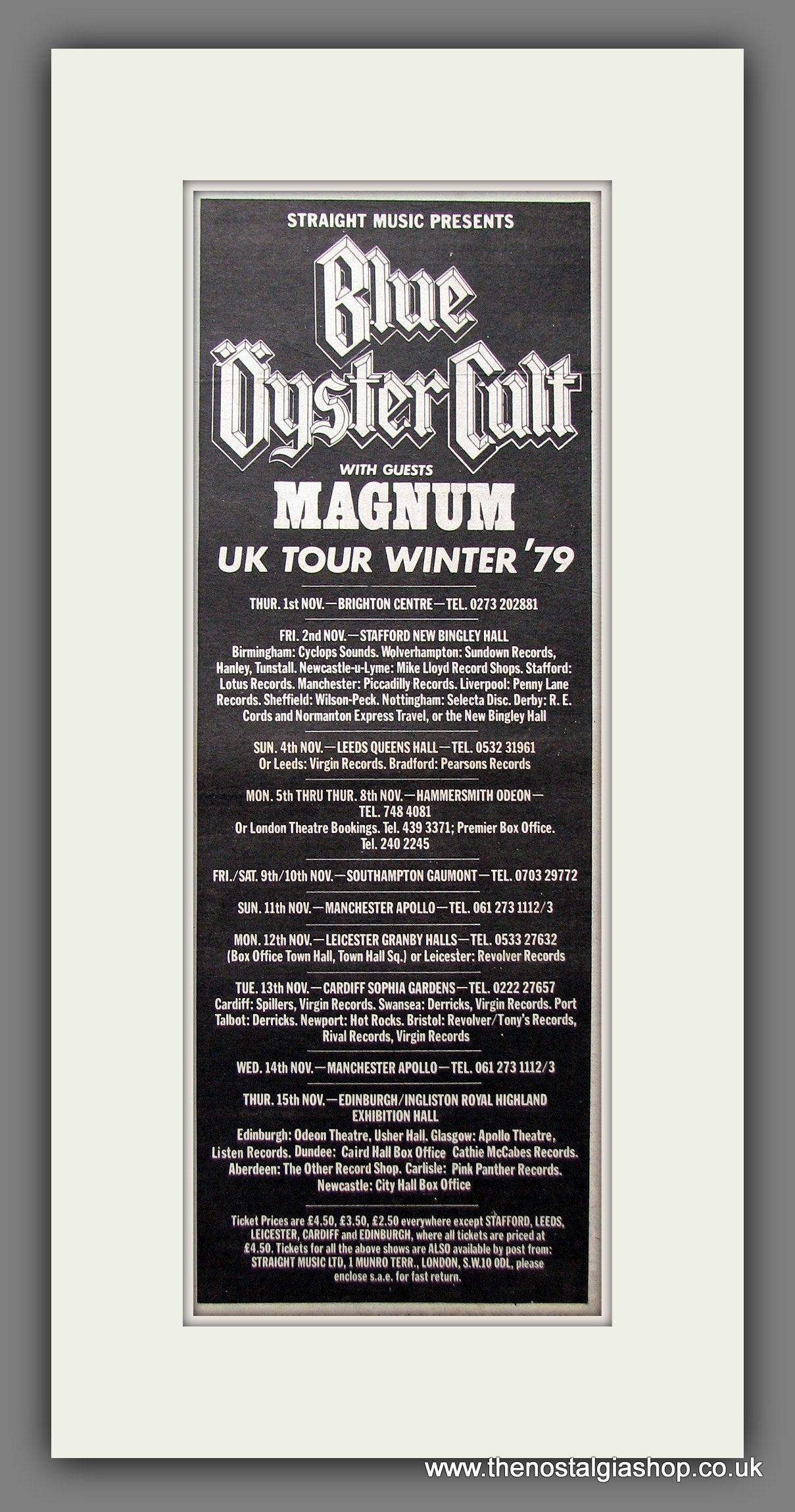 Blue Oyster Cult. UK Tour with Magnum. Original Advert 1979 (ref AD200189)