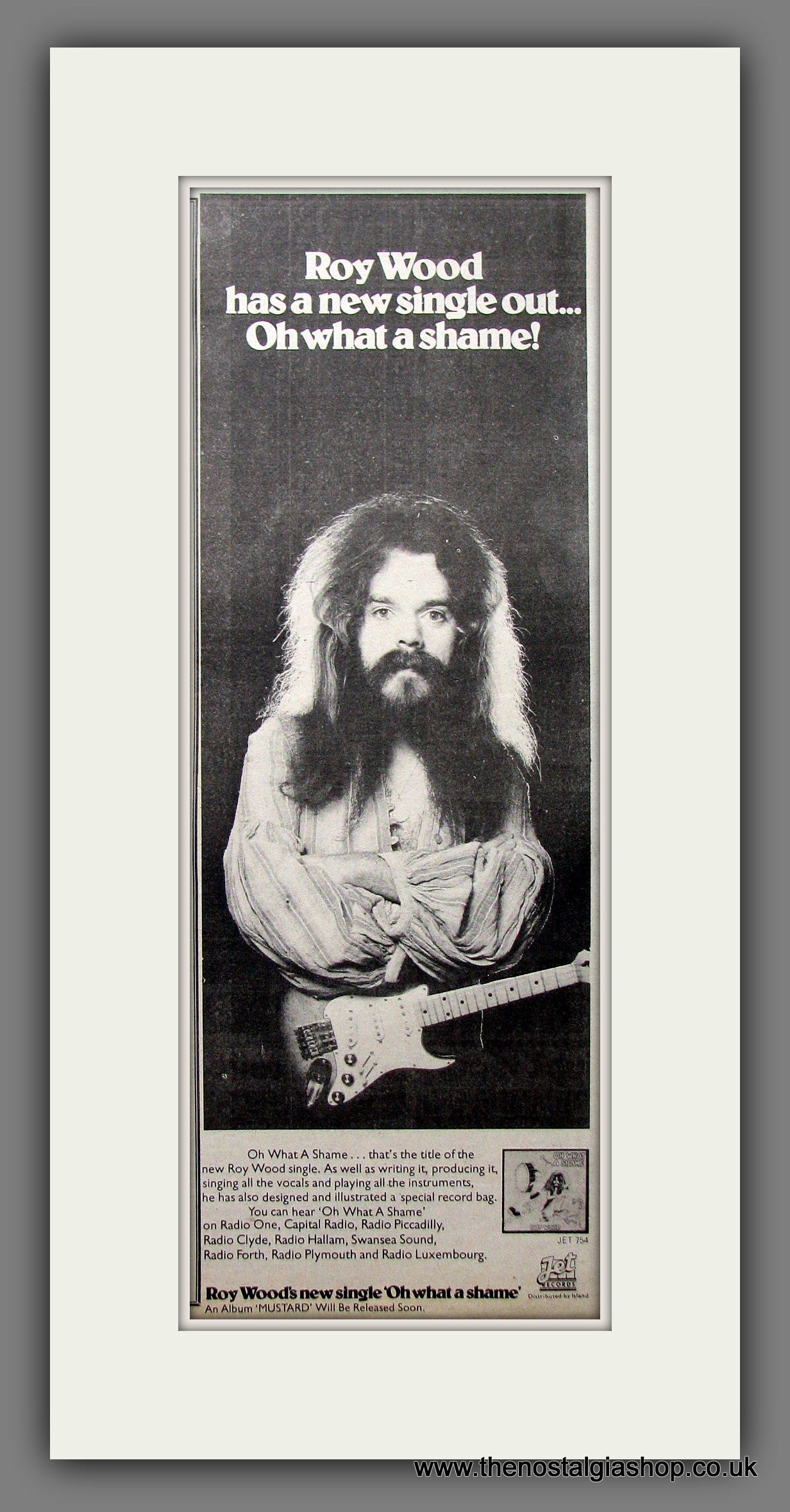 Roy Wood. Oh What A Shame. Original Advert 1975 (ref AD200190)