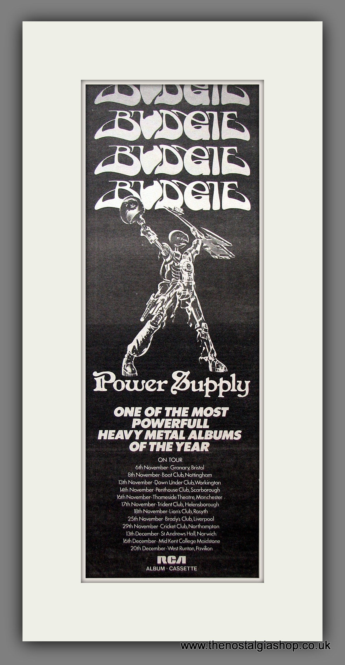 Budgie. Power Supply. UK Tour. Original Advert 1980 (ref AD200193)