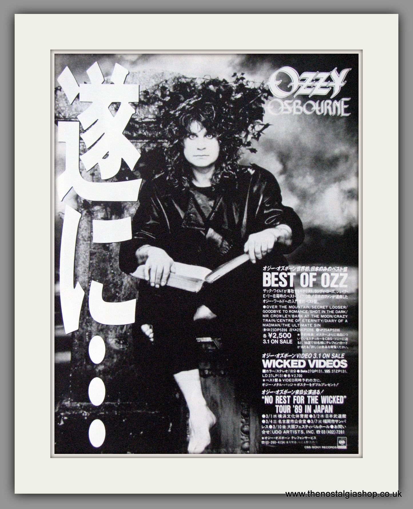 Ozzy Osbourne. No Rest For The Wicked. 1989 Rare Japanese Original Advert (ref AD52270)