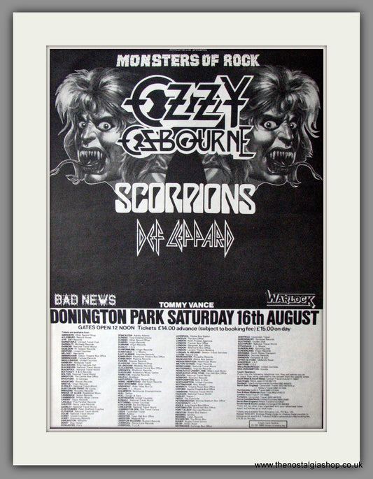 Monsters Of Rock 1986. Ozzy Osbourne. Vintage Advert 1986 (ref AD11351)