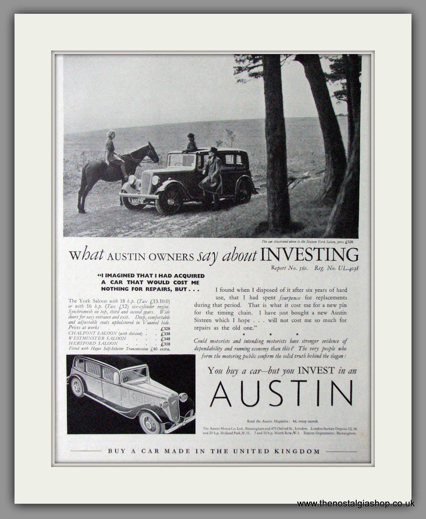 Austin Sixteen York Saloon. Original Advert 1935 (ref AD11412)