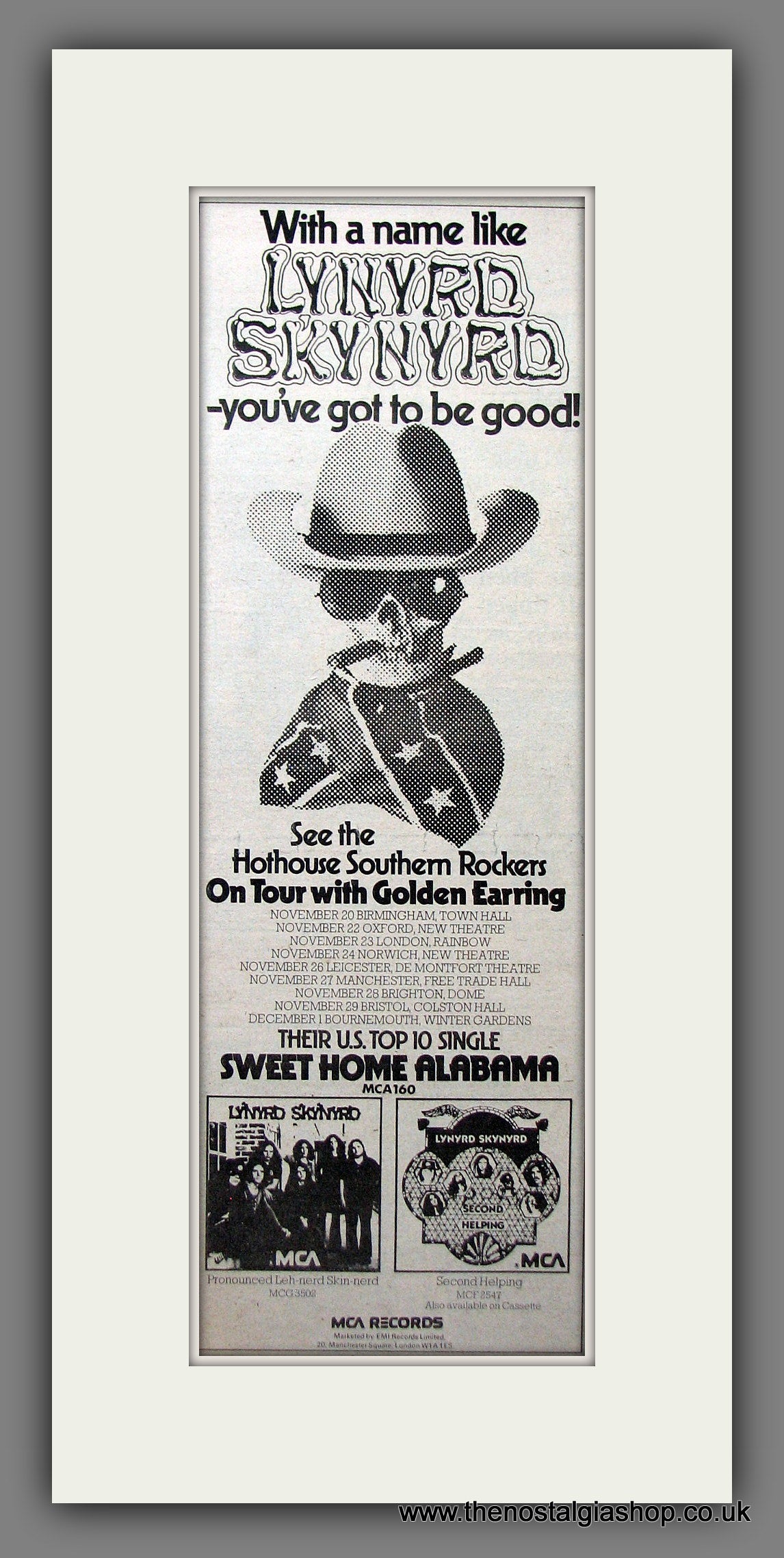 Lynyrd Skynyrd. UK Tour. Sweet Home Alabama. Original Advert 1974 (ref AD200235)
