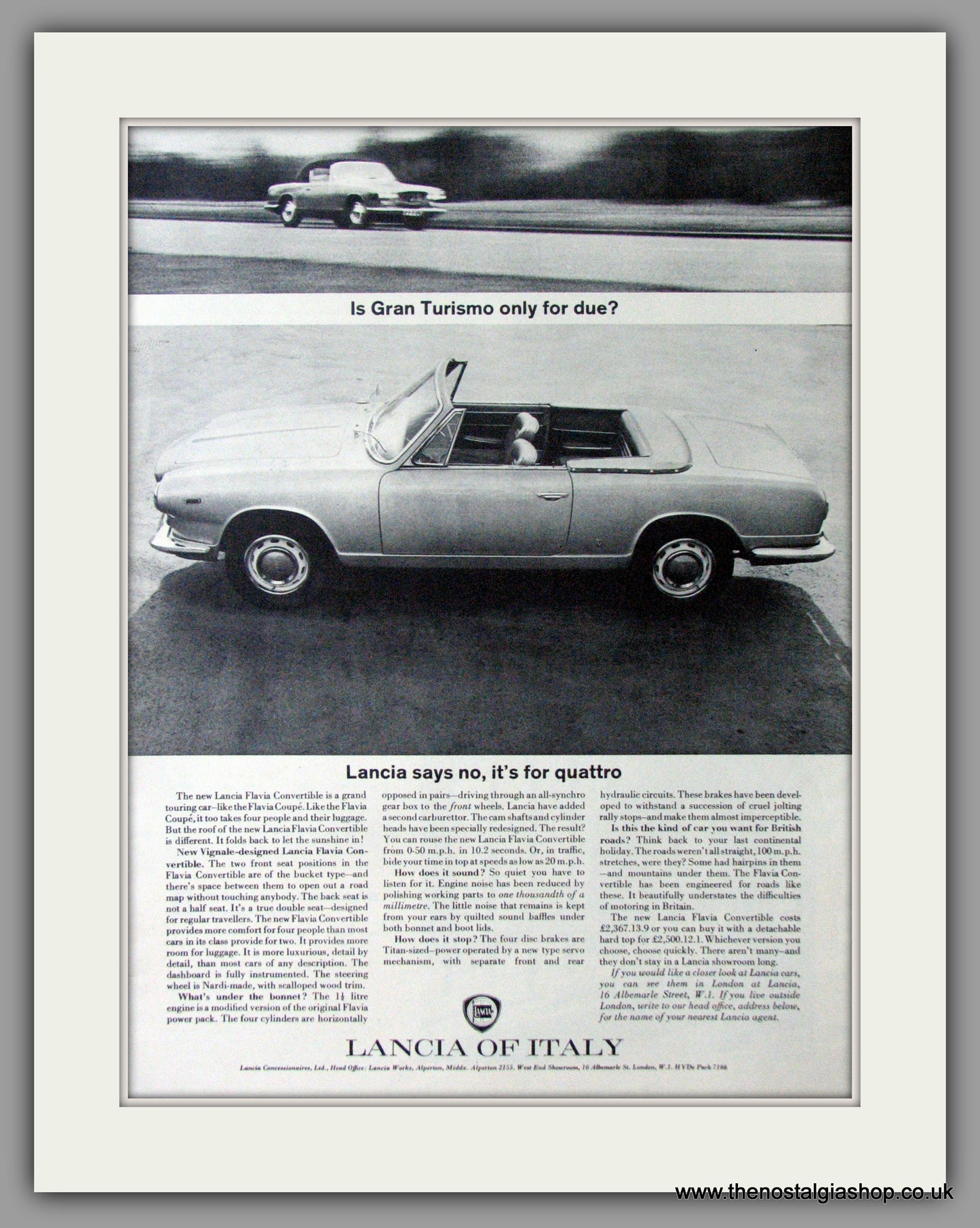 Lancia Flavia Convertible. Original Advert 1963 (ref AD11414)