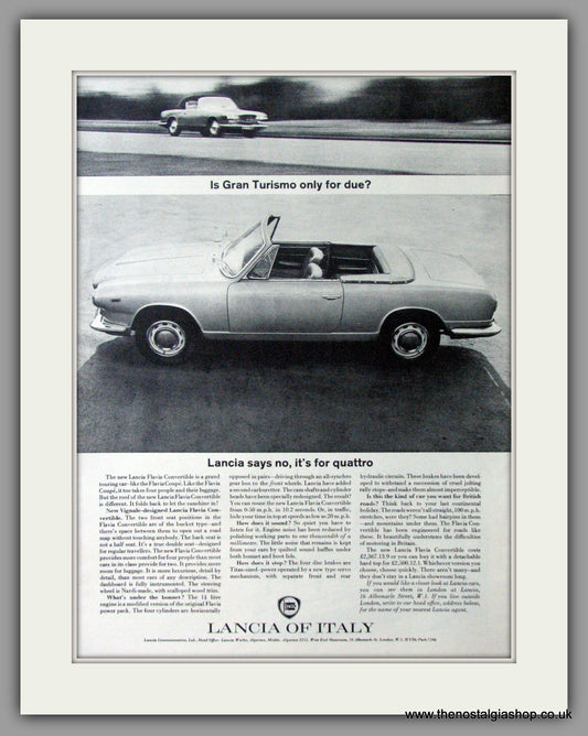 Lancia Flavia Convertible. Original Advert 1963 (ref AD11414)