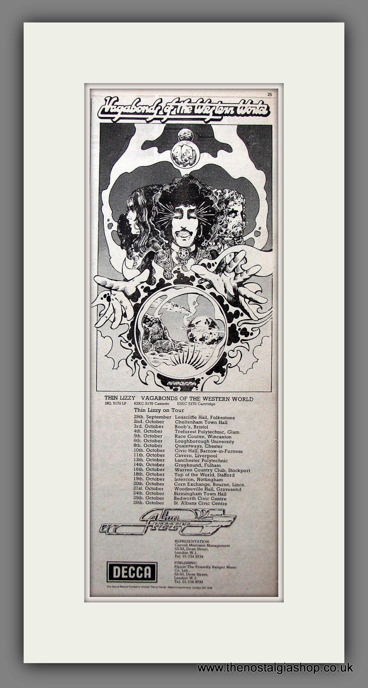 Thin Lizzy. Vagabonds Of The Western World. UK Tour. Original Advert 1973 (ref AD200236)