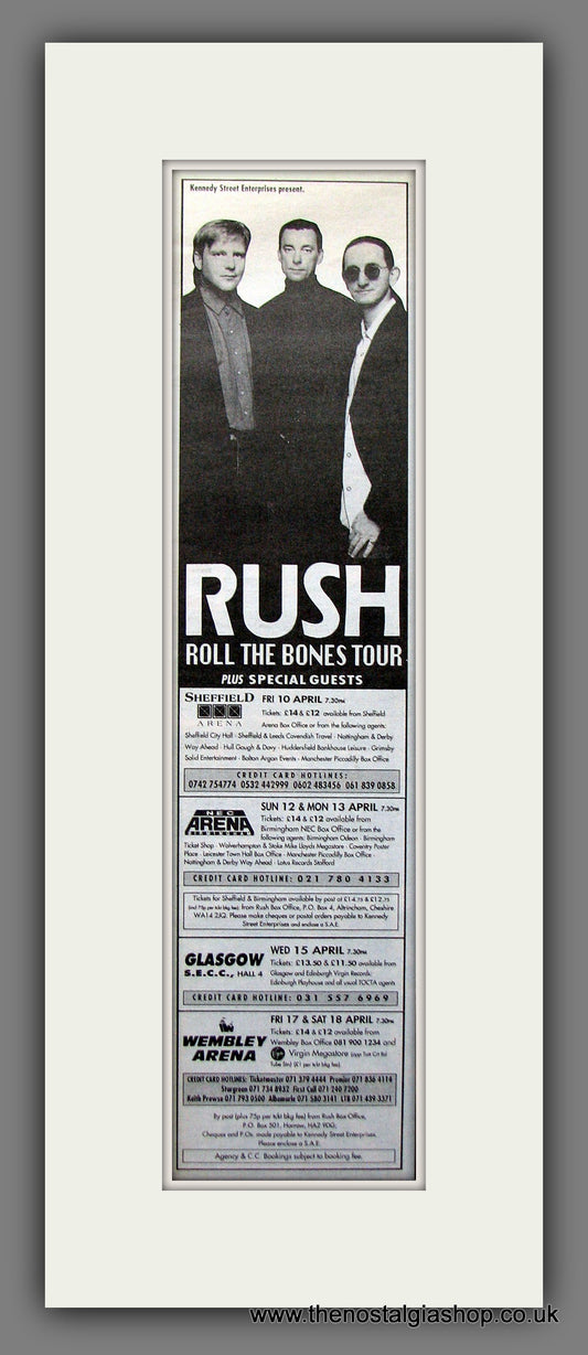 Rush. Roll The Bones Tour. Original Advert 1991 (ref AD200239)