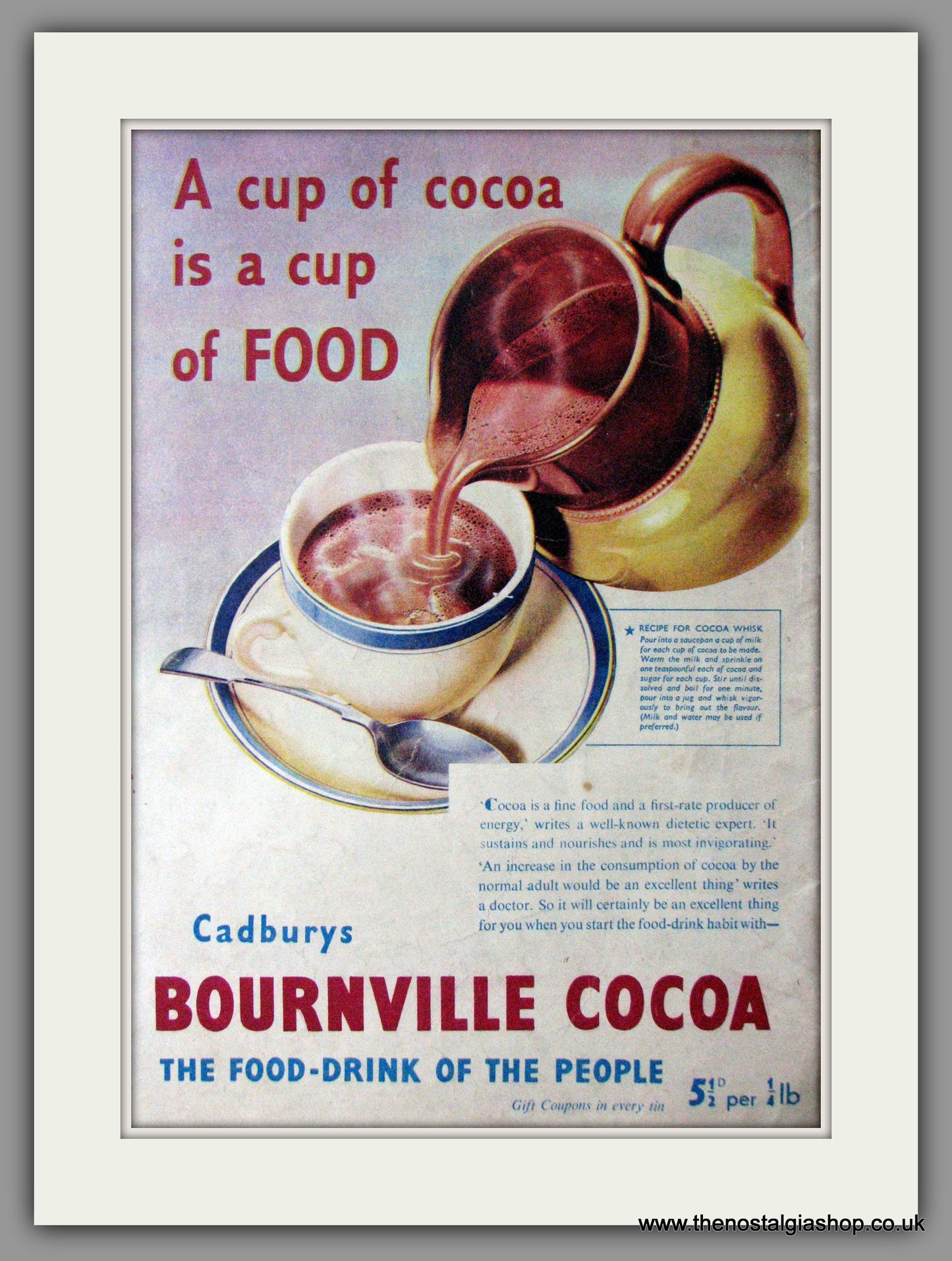 Bournville Cocoa from Cadburys. Original Advert 1937 (ref AD11421)