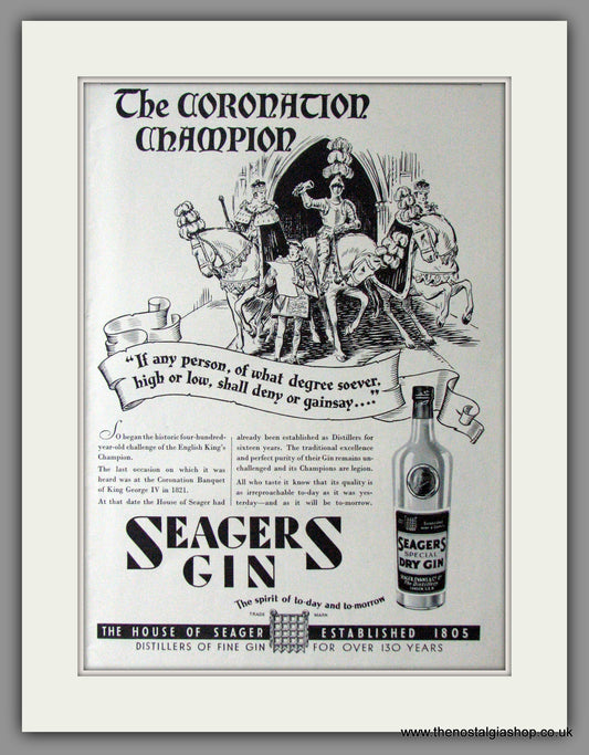 Seagers Gin. Original Advert 1937 (ref AD11426)