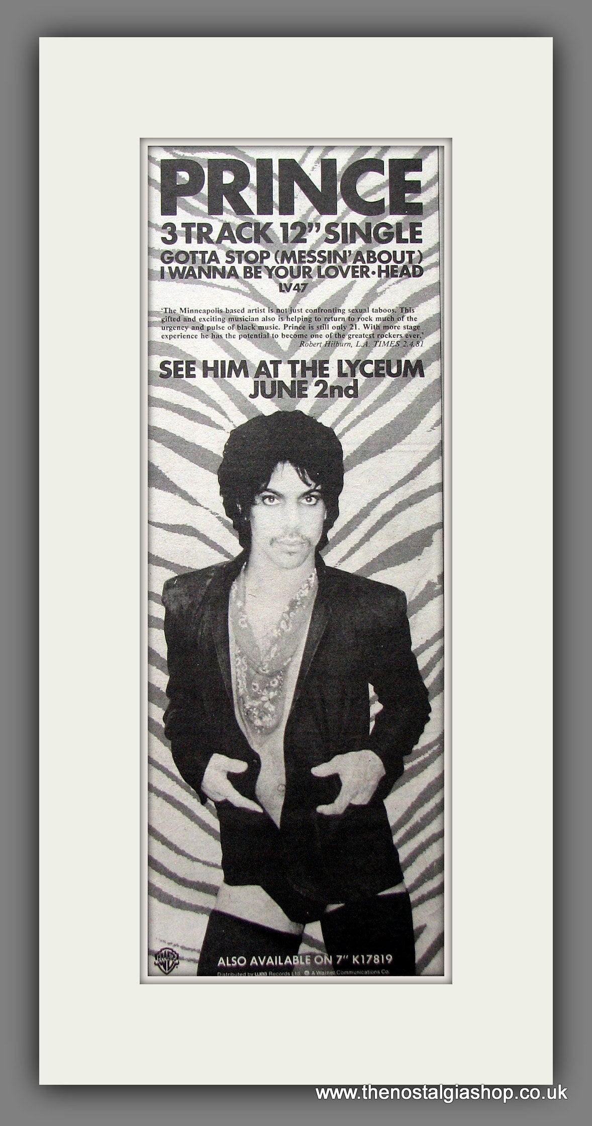 Prince Gotta Stop Messin' About. Original Advert 1981 (ref AD200251)