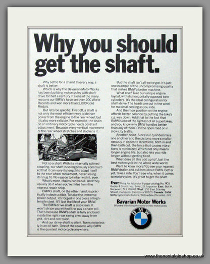 BMW Motorcycle Shafts. Vintage Advert 1973 (ref AD51526)
