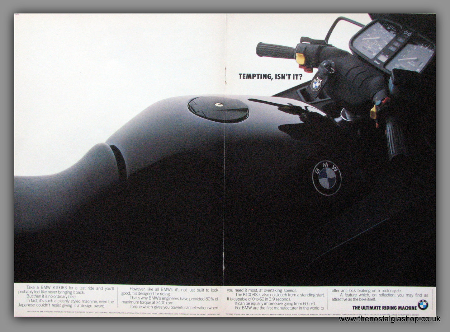 BMW K100RS Motorcycle. Vintage Advert 1988 (ref AD51532)