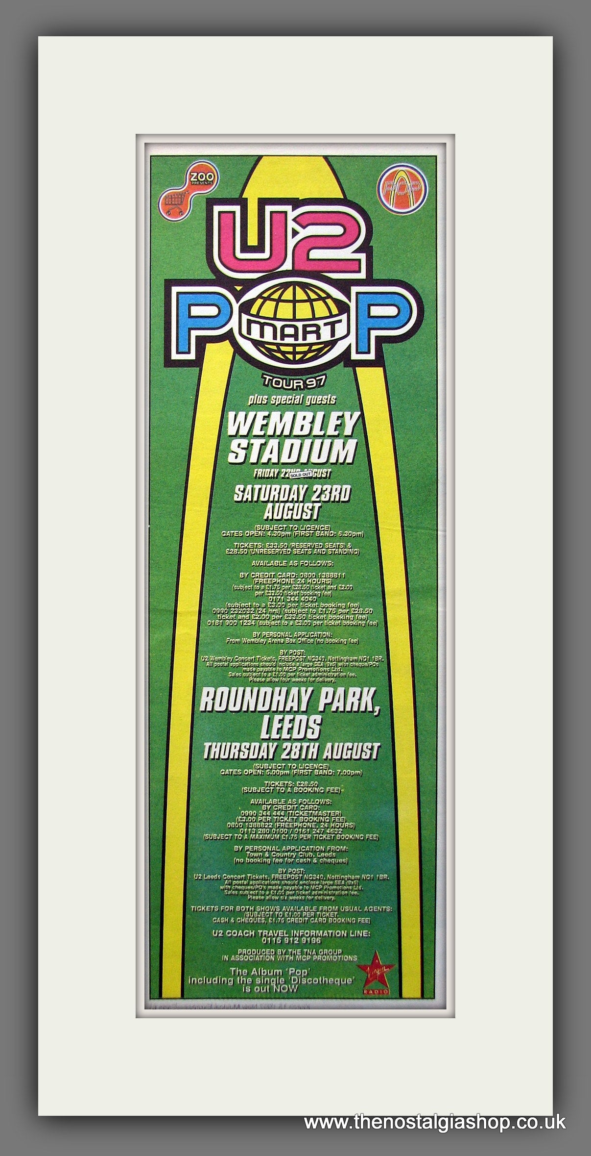 U2 Pop Mart Tour. Original Advert 1997 (ref AD200279)