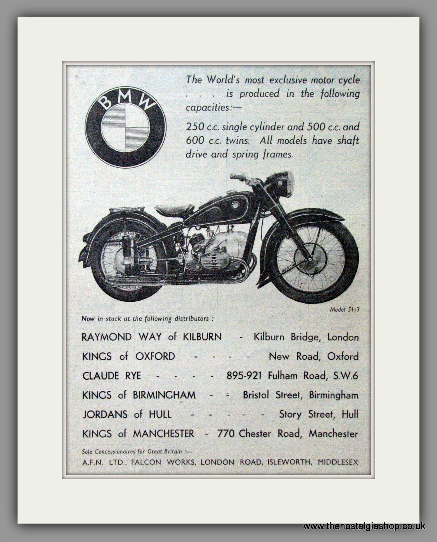 BMW Model 51/3 Motorcycles. 1951 Original Advert (ref AD51536)