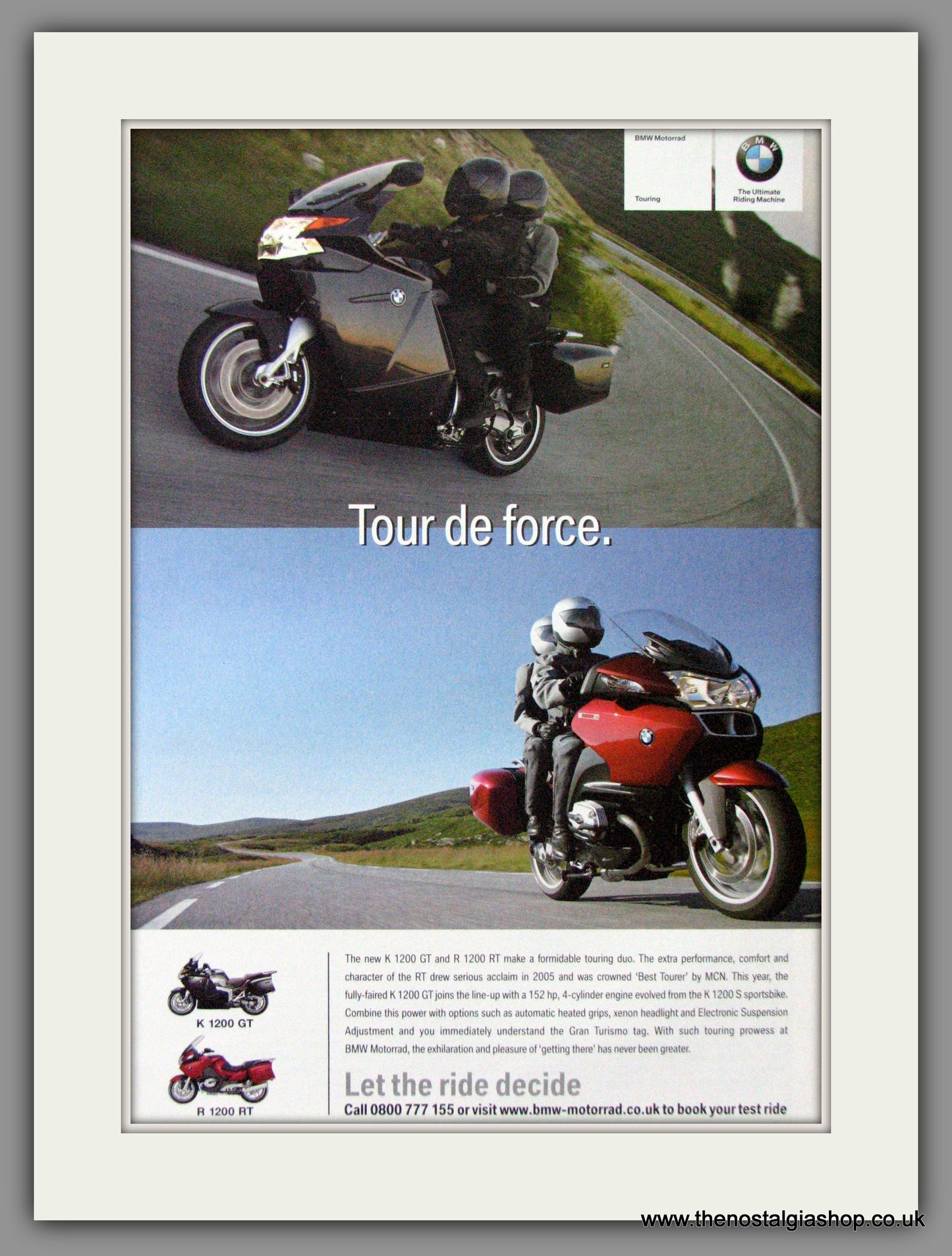 BMW K 1200 GT and R 1200 RT  Motorcycles. 2007 Original Advert (ref AD51542)
