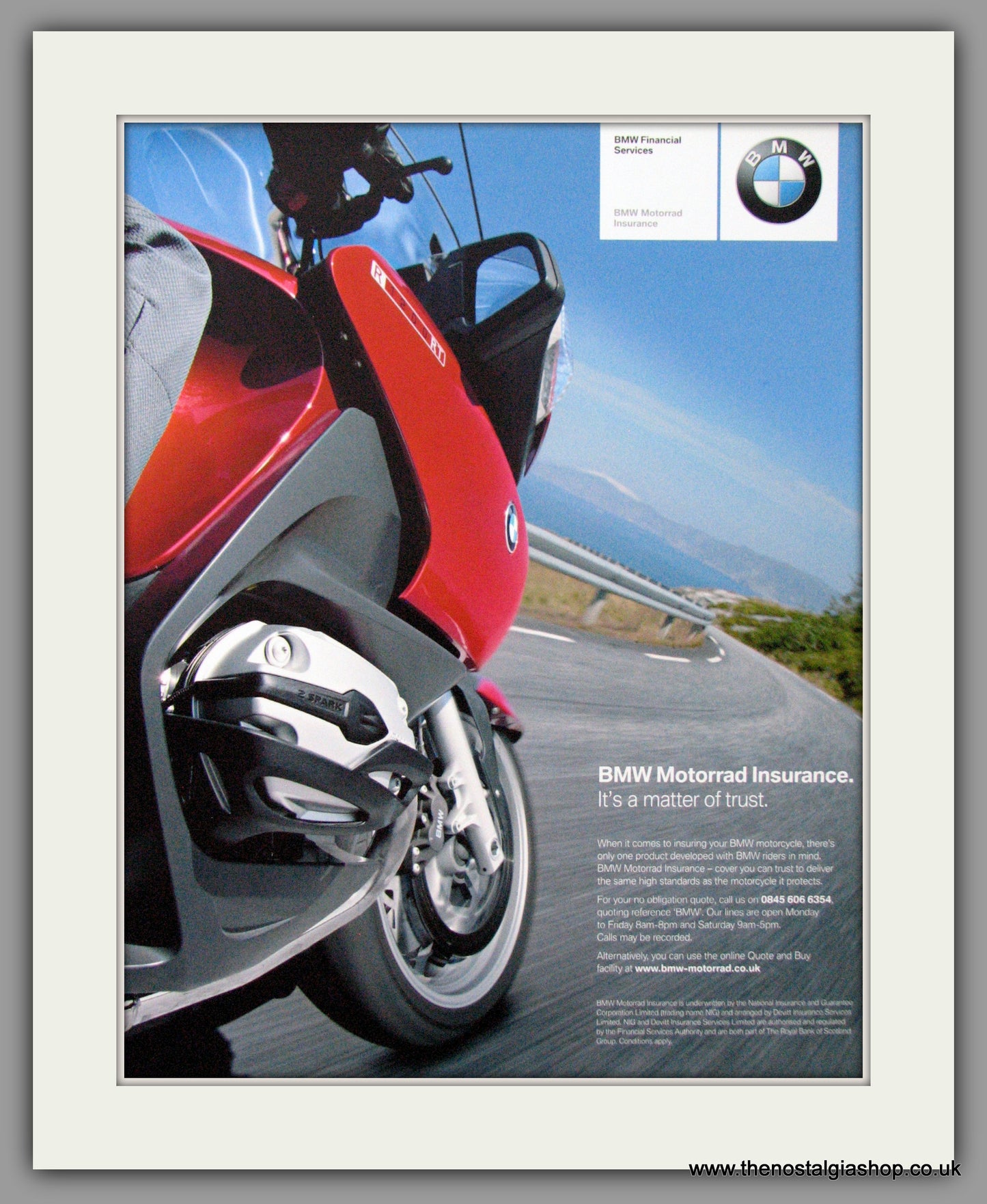 BMW Motorcycles, Motorrad Insurance. 2006 Original Advert (ref AD51572)