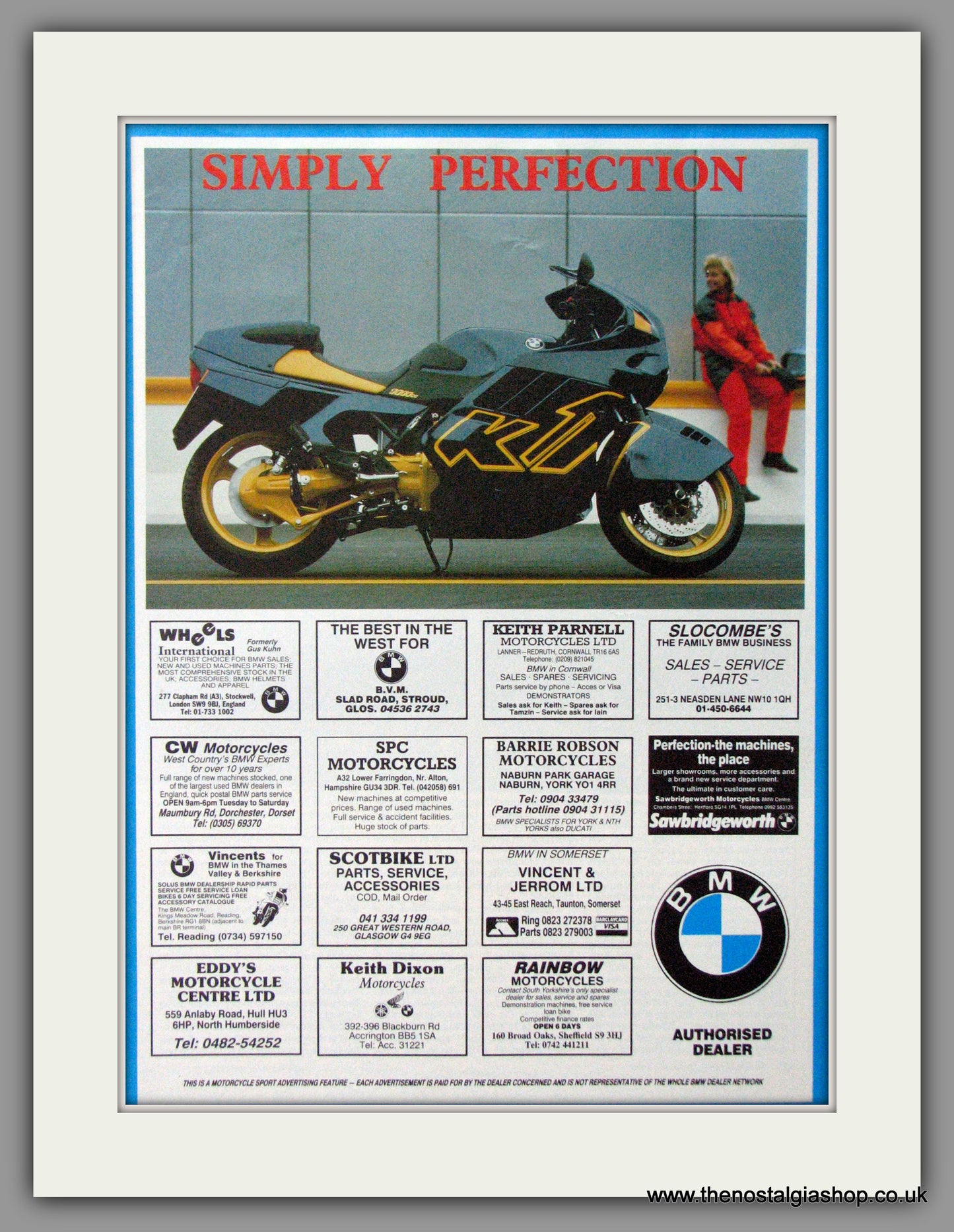 BMW Motorcycle Dealers. 1990 Original Advert (ref AD51576)