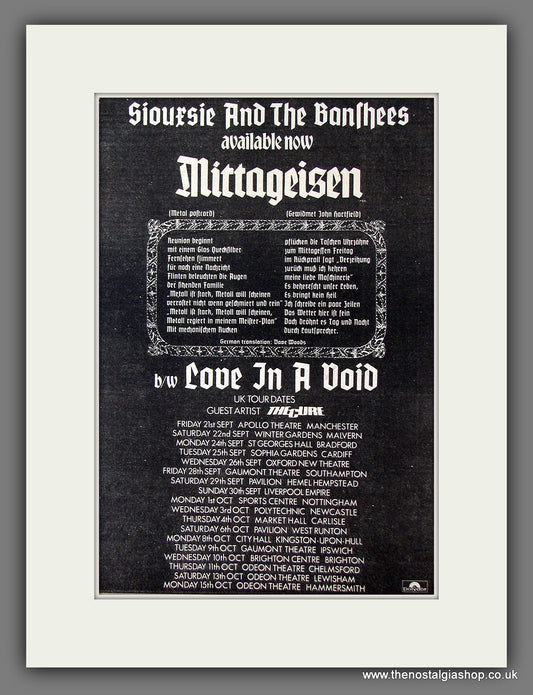 Siouxsie And The Banshees Mittageisen. Original Vintage Advert 1979 (ref AD56372)