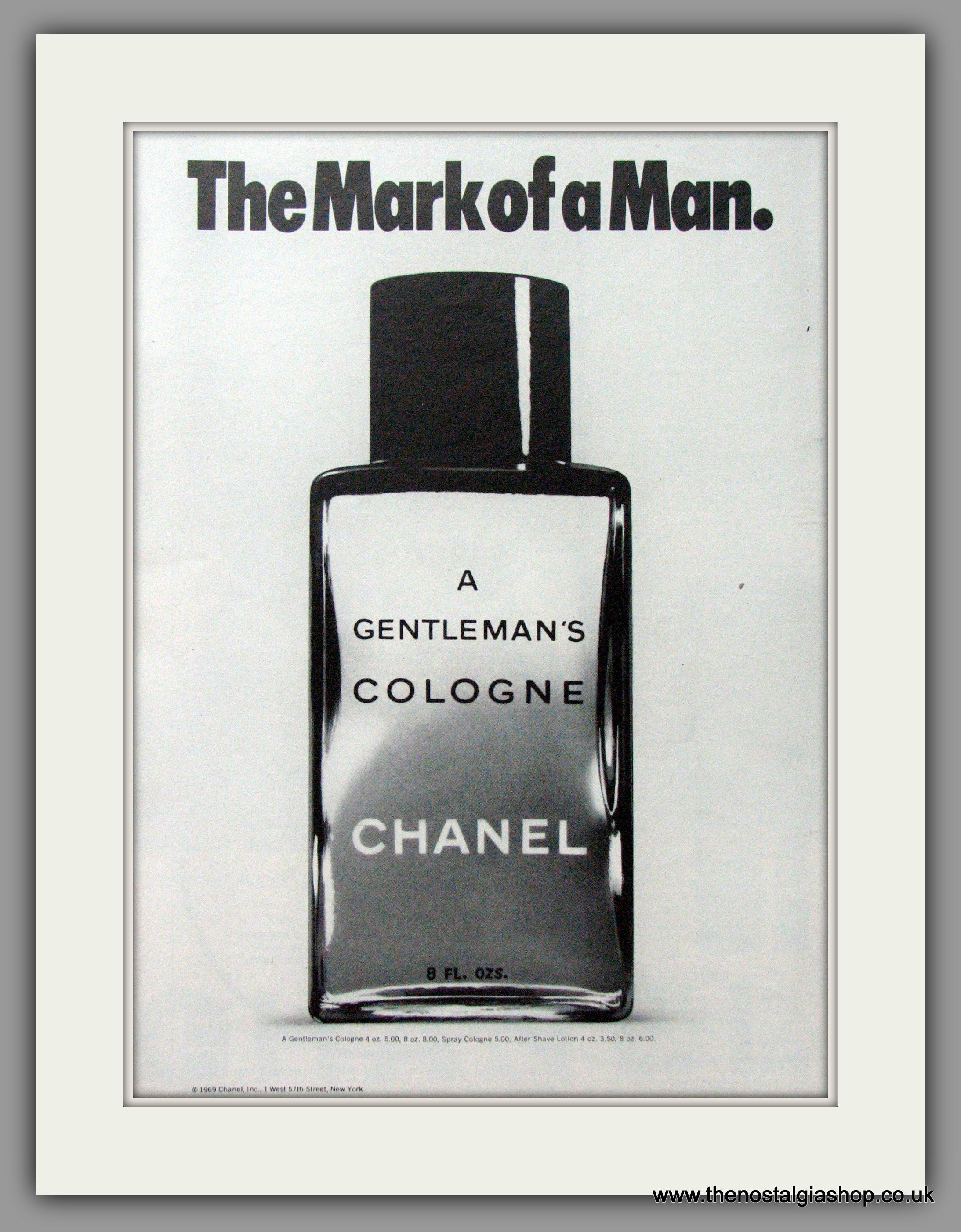 Chanel Cologne For Men. 1969 Original American Advert (ref AD52625