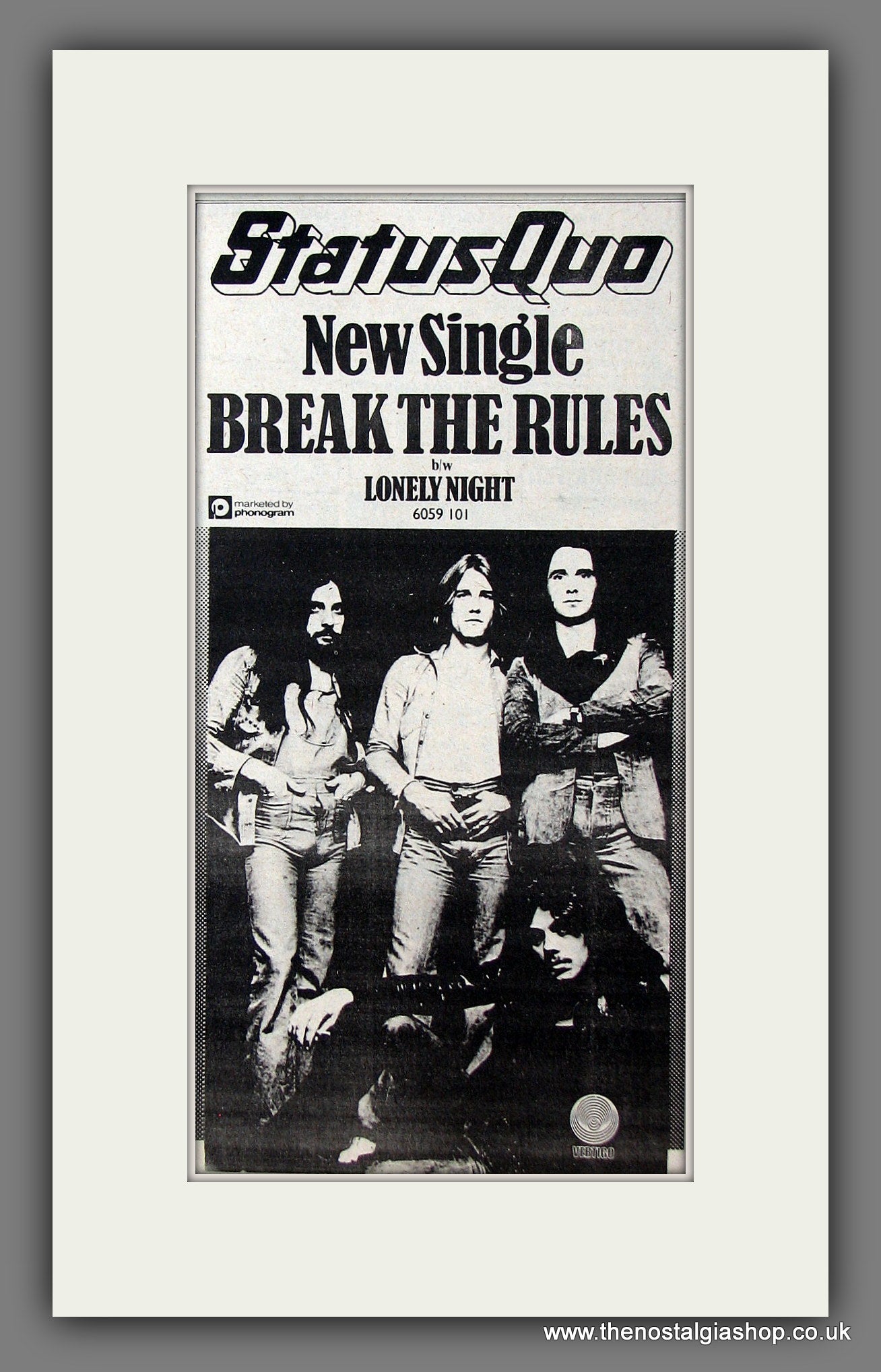 Status Quo Break The Rules. Original Vintage Advert 1974 (ref AD56402)