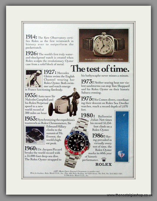 Rolex Watches, The Test of Time. Original Advert 1986 (ref AD51668)