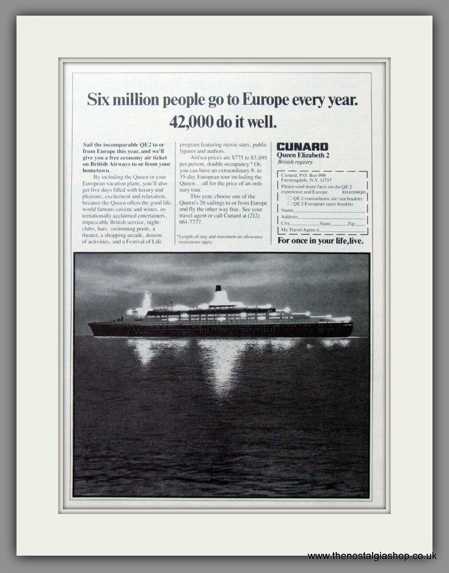 QE2 Cunard. Ocean Liner Original Advert 1979 (ref AD51717)