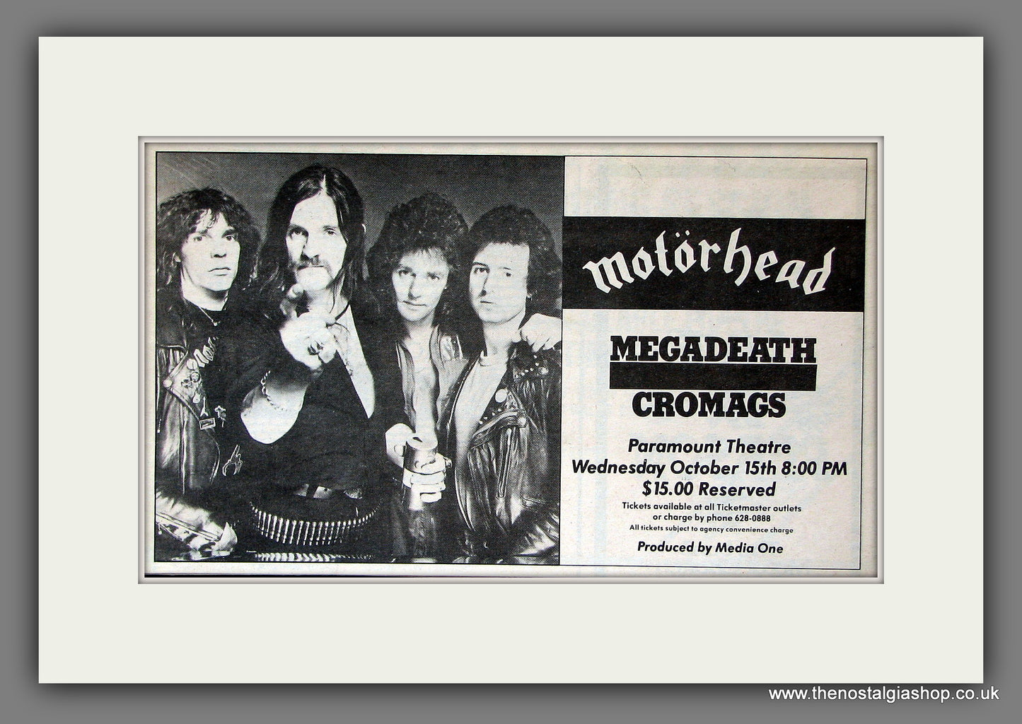 Motorhead, Megadeath, Cromags Concert. Original Vintage Advert 1986 (ref AD56424)