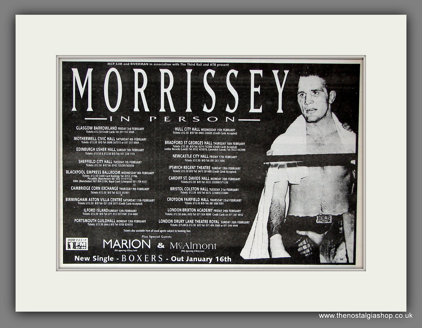 Morrissey In Person Tour Dates. Original Vintage Advert 1995 (ref AD56450)