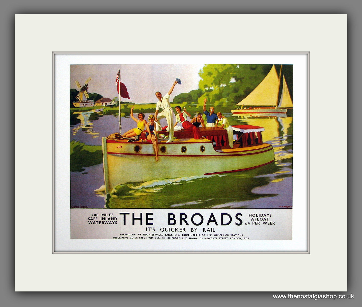Norfolk Broads. Railway Travel Advert. (Reproduction). Mounted Print.