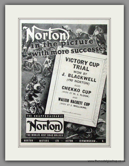 Norton Win Victory Cup Trial. Original Advert 1948  (ref AD51921)